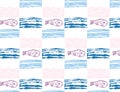 Squared water waves and fishes vector seamless pattern. Simple pattern design for wallpapers, backdrops, wrapping.