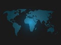 Squared world map. Blue led light futuristic design on dark background. Vector illustration