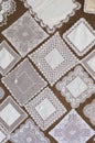 Squares of beautiful hand made lace. Royalty Free Stock Photo