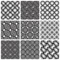 Squares and circles black and white geometric seamless patterns Royalty Free Stock Photo