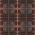 Squares 3d greek vector seamless pattern. Ornamental tartan background. Repeat abstract surface backdrop. Greek key Royalty Free Stock Photo