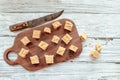 Squares of Delicious Homemade Peanut Butter Fudge with Knife Royalty Free Stock Photo