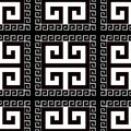 Squares greek black and white vector seamless pattern. Ornamental checkered radial background. Repeat abstract monochrome backdrop Royalty Free Stock Photo