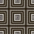 Squares greek black and white vector seamless pattern. Ornamental checkered radial background. Repeat abstract monochrome backdrop Royalty Free Stock Photo