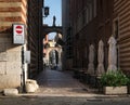 Squares of the old city of Verona. Signori square. Area herbs. Monument to Dante