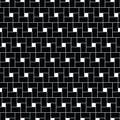Squares tessellation vector. Repeated white checks sequence on black background. Surface pattern design with polygons