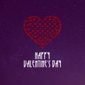 Happy Valentine\'s Day written in english in white font with a big red heart on starry purple background