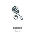 Squash outline vector icon. Thin line black squash icon, flat vector simple element illustration from editable sports concept Royalty Free Stock Photo