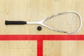 Squash racket and ball top view Royalty Free Stock Photo