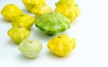 Squash vegetable. Group of green and yellow pattypan. Royalty Free Stock Photo