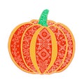 Squash Pumpkin Vegetable. Ukrainian Ornament/Embroidery. Hand Drawn Pattern. Outline Coloured Royalty Free Stock Photo