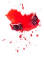 Squashed ripe sour cherry in the puddle of red juice