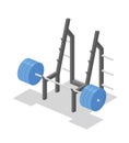 Squat barbell rack, training apparatus for the gym. Fitness equipment isometric illustration. Colorful flat vector