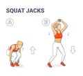 Squat Jacks Home Workout Female Exercise Guide Silhouettes illustration.