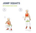 Squat Jumps with Resistance Band Girl Workout Exercise Colorful Concept. Royalty Free Stock Photo