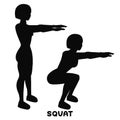 Squat. Sport exersice. Silhouettes of woman doing exercise. Workout, training. Royalty Free Stock Photo