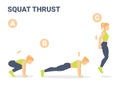 Squat Thrust Exercise Girl Home Workout Guidance.