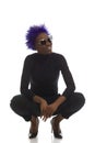 Squating Black Woman In Sunglasses Royalty Free Stock Photo