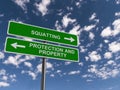 Squatting protection and property traffic sign Royalty Free Stock Photo