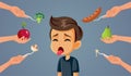 Picky Eater Feeling Sick Refusing All Foods Vector Cartoon Royalty Free Stock Photo