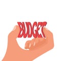 Squeeze the budget. Hand squeezing the word budget with fingers Royalty Free Stock Photo