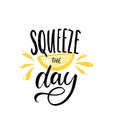 Squeeze the day. Motivational quote brush lettering with slice of lemon illustration on white background. Inspirational Royalty Free Stock Photo