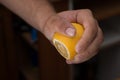 Squeeze lemon juice on hand Royalty Free Stock Photo