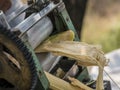 Squeezing juice from sugar cane. Using manual Mechanism for that Royalty Free Stock Photo