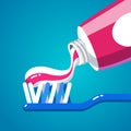 Squeezing tooth paste from a tube on a toothbrush