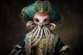 Squid in baroque dress, concept of Animal Anthropomorphism, created with Generative AI technology