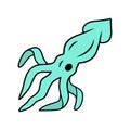 Squid blue color icon. Swimming marine animal with tentacles. Seafood restaurant. Underwater creature. Floating sea fish