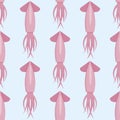 Squid color design flat tentacles background creature floating in water seamless pattern vector illustration Royalty Free Stock Photo