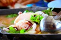 Squid egg steamed lemon,Steam squid with spicy chilli and lemon sauc Royalty Free Stock Photo