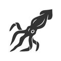 Squid glyph icon. Swimming marine animal with tentacles. Seafood restaurant. Underwater creature. Sea fish. Invertebrate Royalty Free Stock Photo