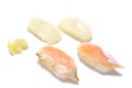 Squid and grilled salmon nigiri sushi in the white Royalty Free Stock Photo