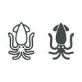 Squid line and solid icon, seafood concept, korean octopus calamari vector sign on white background, outline style icon