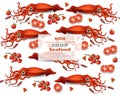 Squid pattern Vector. Seafood card backgrounds Royalty Free Stock Photo