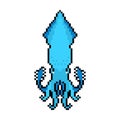 Squid pixel art isolated. 8 bit calamary icon. pixelated illustration
