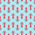 Squid pixel art pattern seamless. 8 bit calamary background. pixelated texture