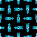 Squid pixel art pattern seamless 8 bit cephalopod marine animal background. pixelated texture