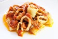 Squid, squid pasta and tomato sauce