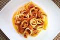 Squid, squid pasta and tomato sauce