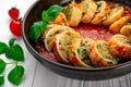 Squid stuffed with rice and vegetables in tomato sauce Royalty Free Stock Photo