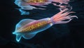 a squid swimming underwater at night Royalty Free Stock Photo