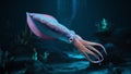 a squid swimming underwater at night Royalty Free Stock Photo