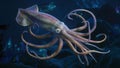 a squid swimming underwater at night Royalty Free Stock Photo