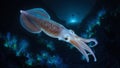 a squid swimming underwater at night Royalty Free Stock Photo