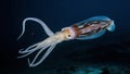 a squid swimming underwater at night Royalty Free Stock Photo