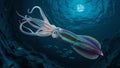 a squid swimming underwater at night Royalty Free Stock Photo