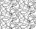 Squiggle pattern, seamless freehand texture. Random intersecting scribble lines. Doodle chaos repeated tile. Black and